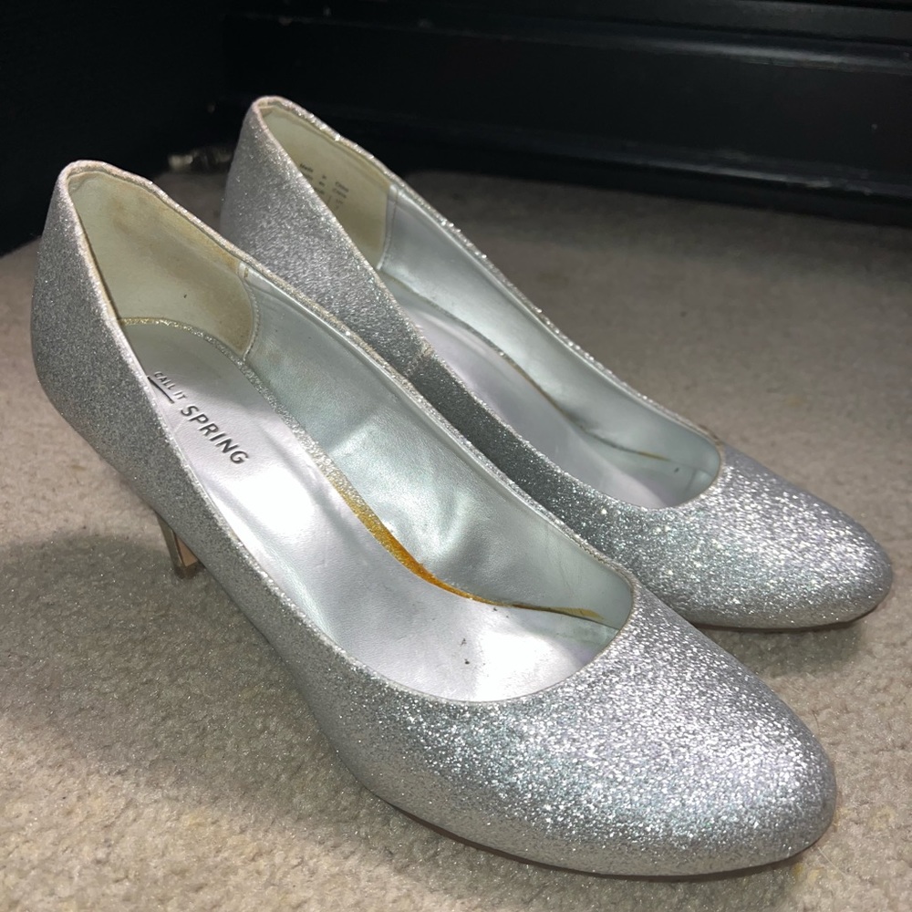 White silver sparkly heels womens 9